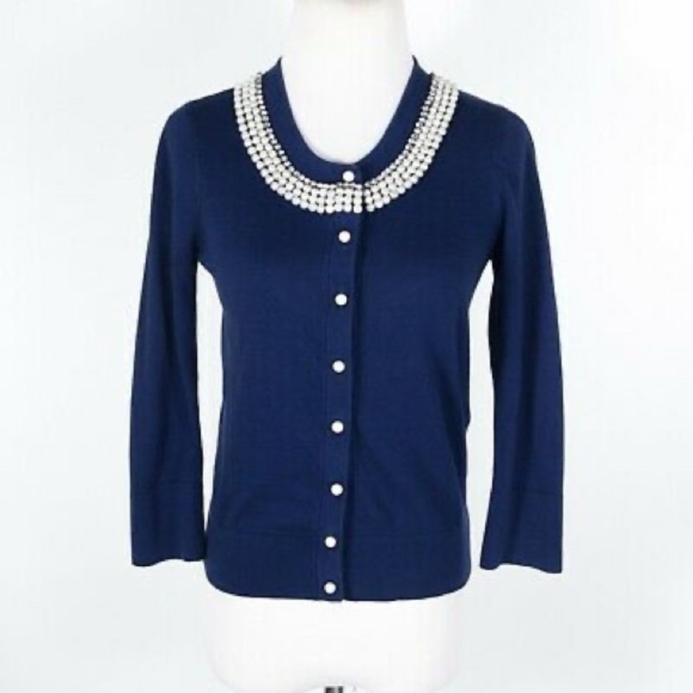 Kate Spade Navy Blue Pearl Rhinestone Cardigan